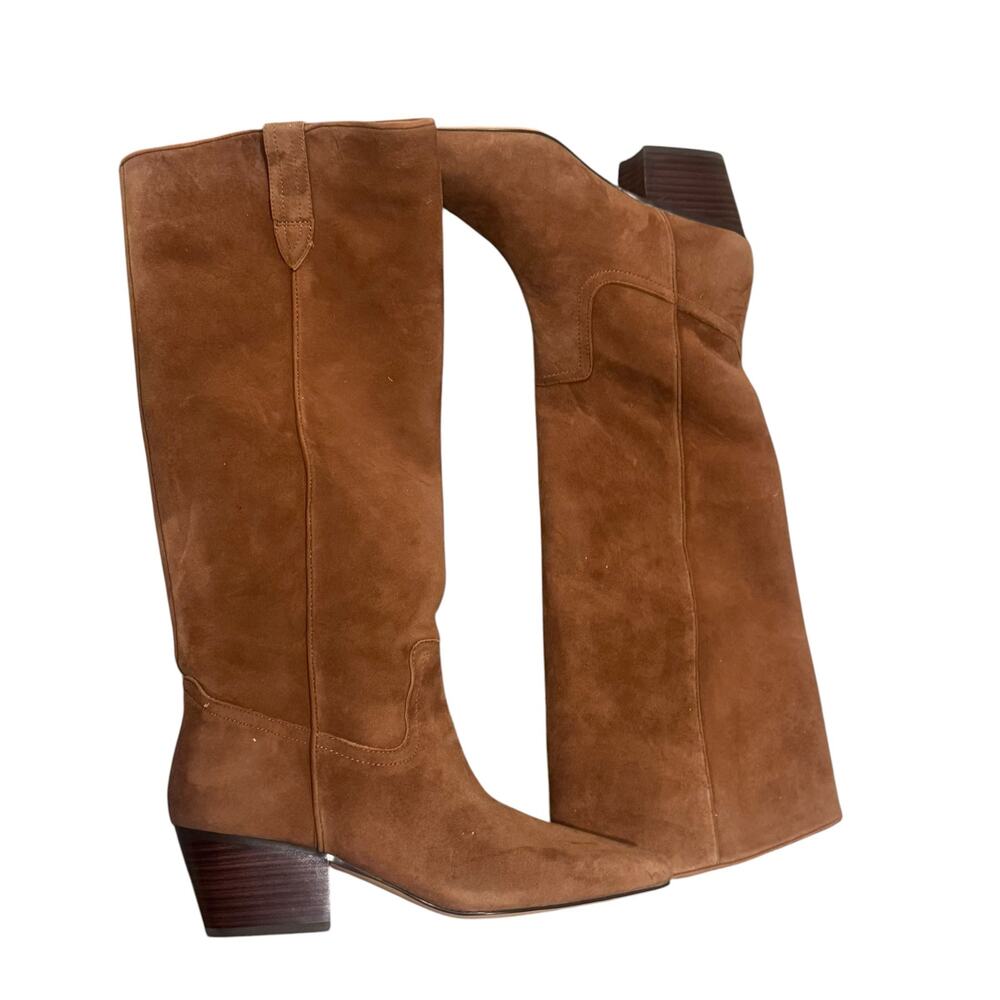 J.Crew New Piper Square-Toe Knee-High Boots Pull-On Suede Brown Size 8.5 NWOB - Picture 4 of 9